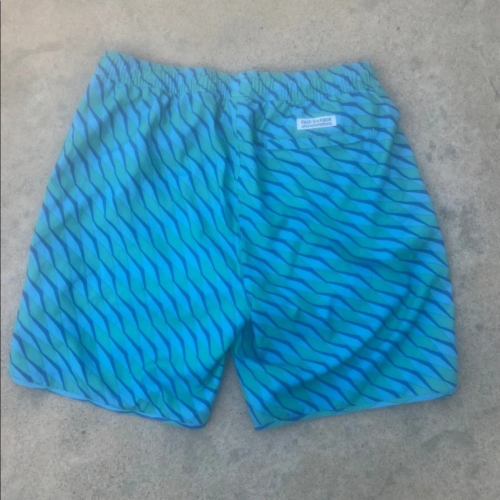 Fair Harbor Men's Blue Wave Design Lined Swim Trunks Size L